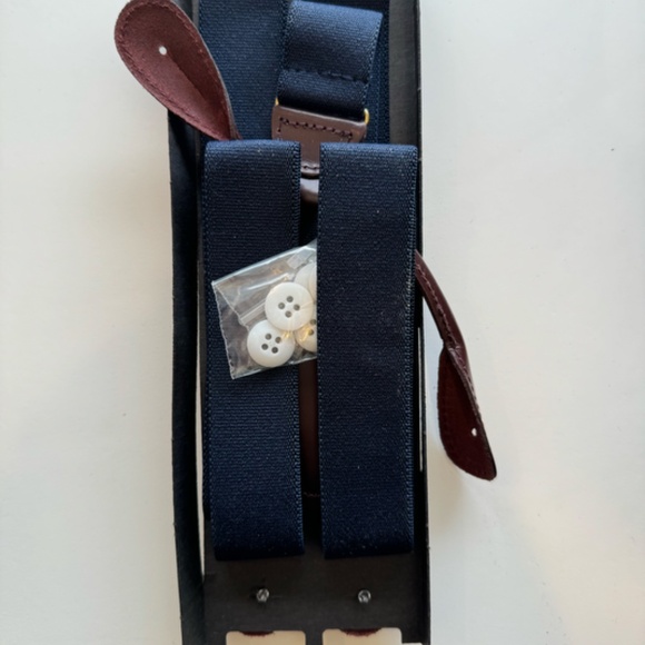 Navy Elastic Suspenders with Leather trim - Picture 2 of 2